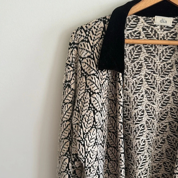 Vintage 90s Dia wool leaf print oversized chunky cardigan sweater size Large - Picture 5 of 12